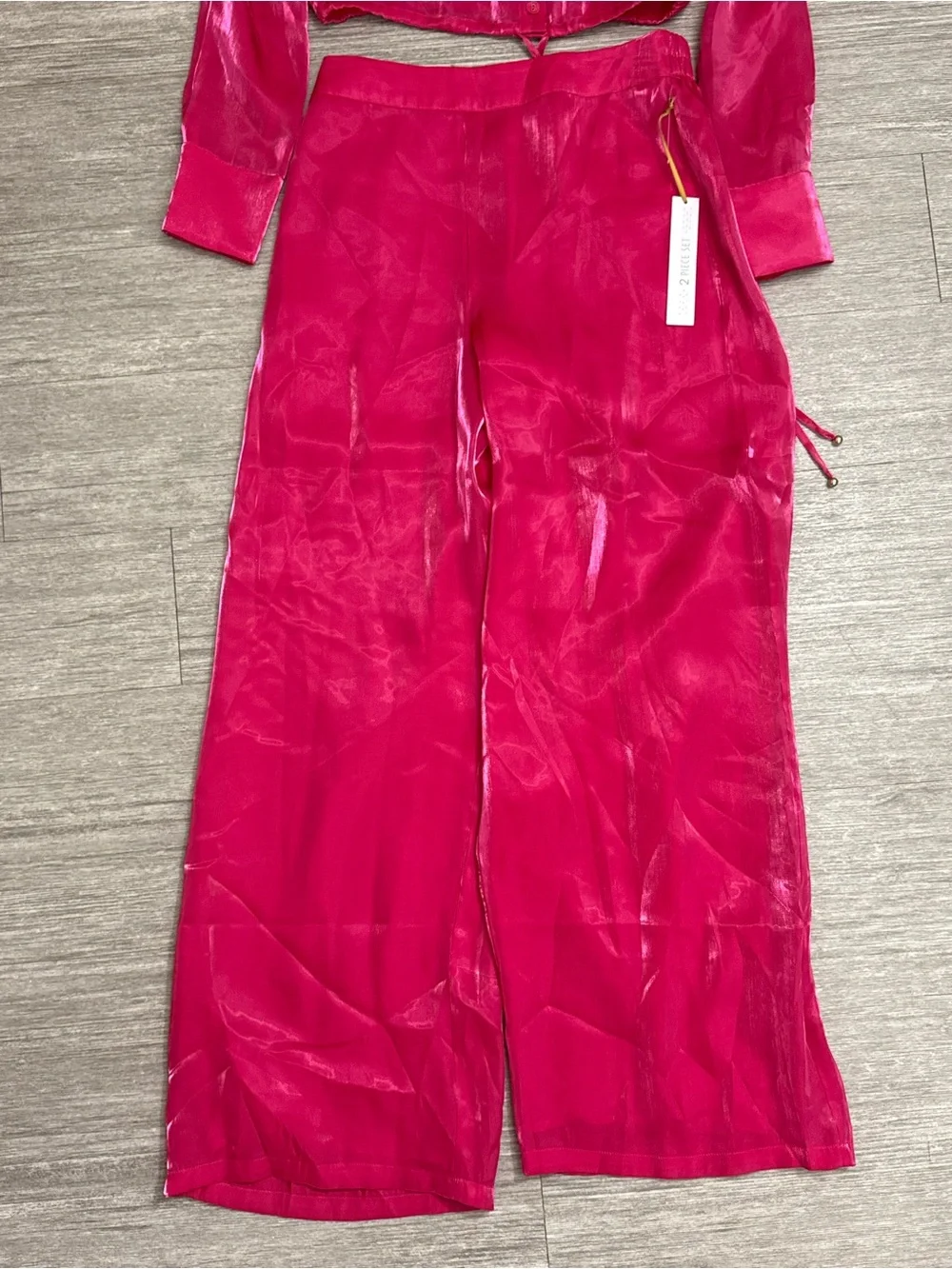 House of Harlow 1960 Hot Pink Satin 2 Piece Crop Top Wide Leg Pants Set S NWT